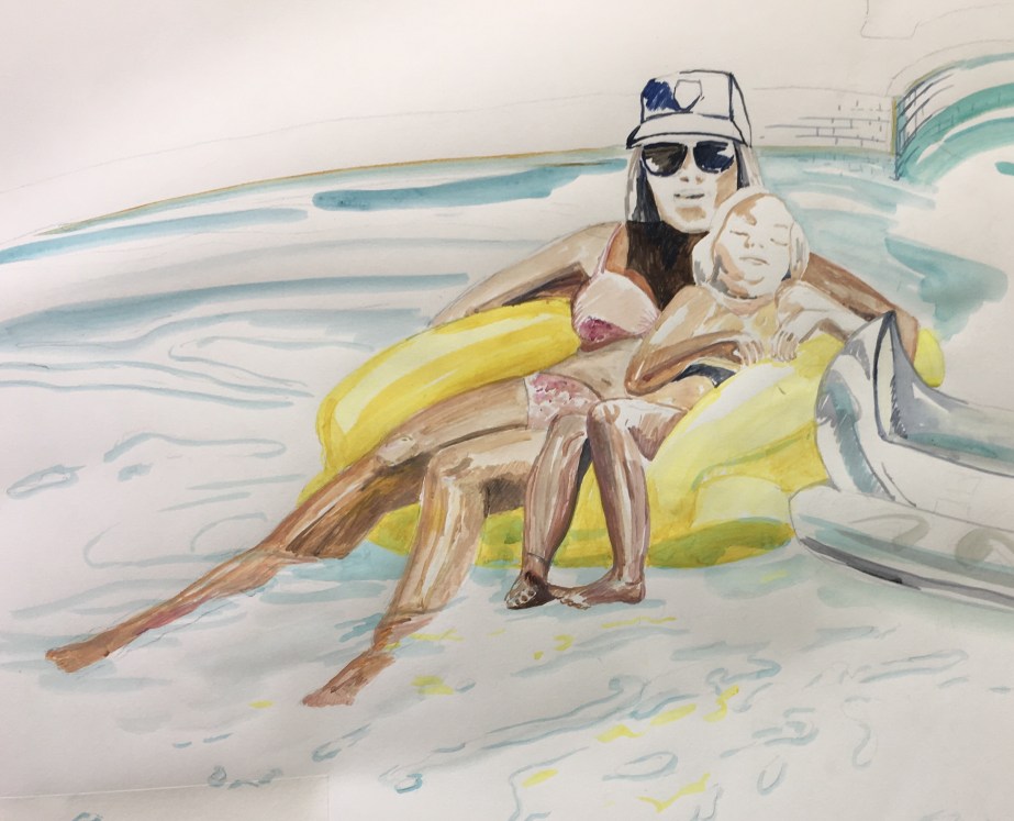 3 Pool Chair (2019) Part of big memory on paper work 1.5 x 2.5m mixed media
