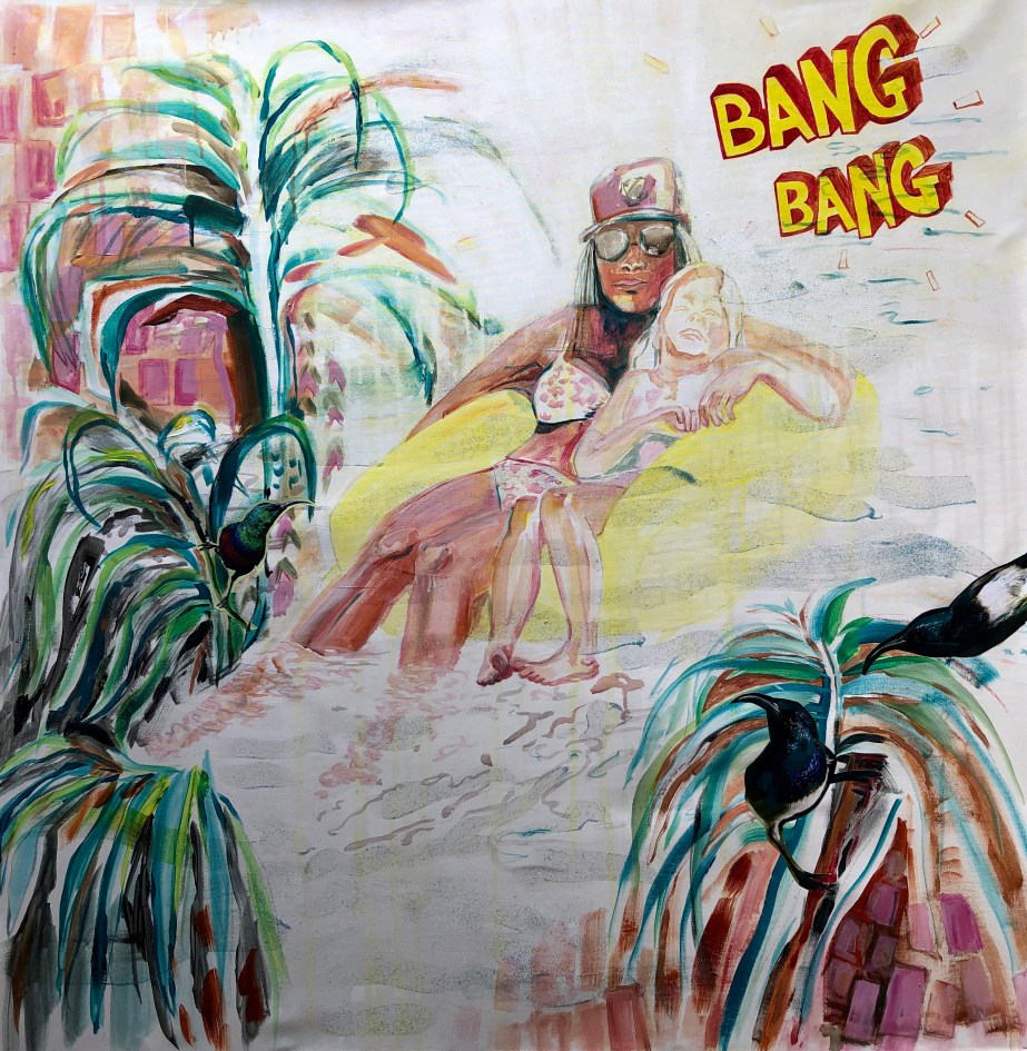 4 Eden Overblown, Gated Community, Acrylic, glitter, collage on canvas, 103 x 103 cm