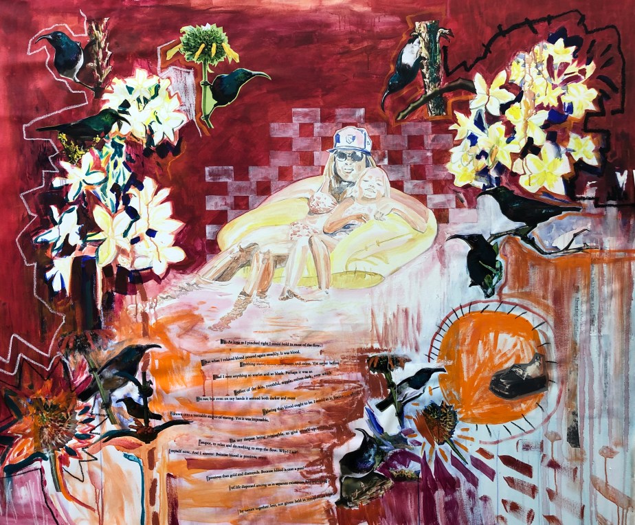 5 Milk and Honey, 180 x 200 cm Acrylic, Oil stick, oil pastel, collage on canvas