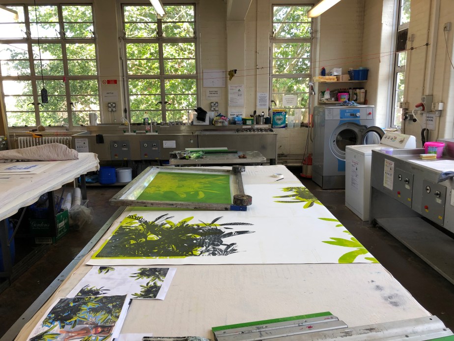 Silkscreen printing on such a large scale Dye Room Room